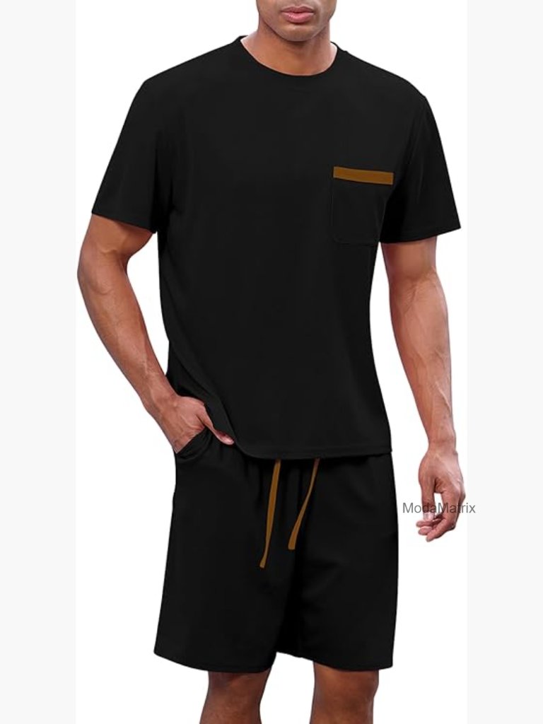 Men's 2 Piece Waffle Knit Outfit Set Short Sleeve Joggers Tracksuit